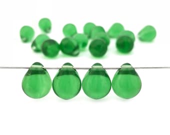 15 Green Teardrop Beads, 9x11 Drop Beads, Czech Glass Beads, Door Beads, Bohemian Beads, Jewelry Making Beads, Beads For Jewelry 3630F CF3-5