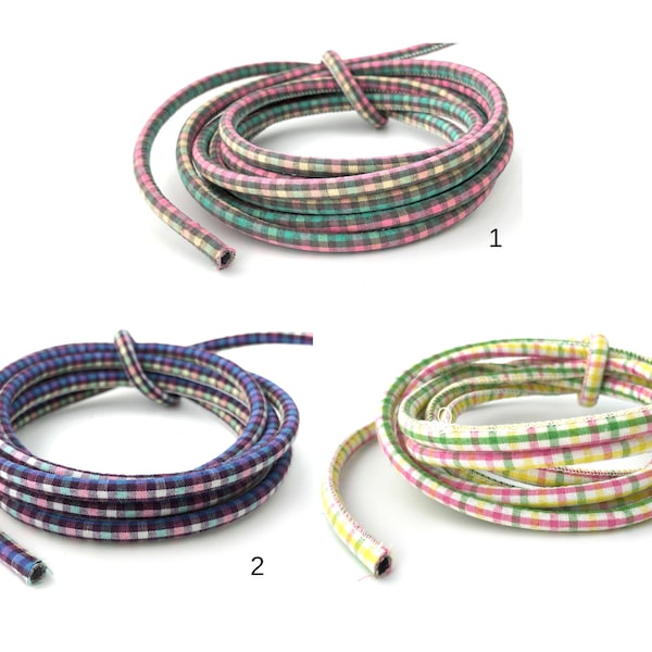 6mm Round Cotton Cord Checker Fabric Cord Textile Woven Cord Fabric String Rope Necklace Bracelet Jewelry Cord 3 Color 1 Yard LC3-6