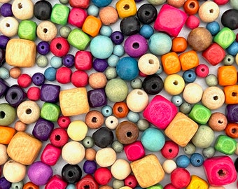 30g Colorful Wood Bead Mix, Large Hole Macrame Bead, Assorted Geometric Beads, DIY Craft Beads, Jewelry Making Bead, Beading Supplies, BM104