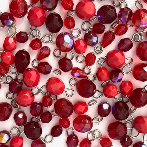 Bulk Lot 100 Dangle Bead Charm, Red Bead Mix, Bead Soup, Czech Fire Polished, Jewelry Making Charm, DIY Craft, BM088