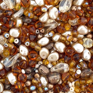 70g Czech Glass Bead Soup, Assorted Vintage Bead, Baroque Glass Pearls, Bohemian Seed Bead, Brown Beading Supplies, BM108