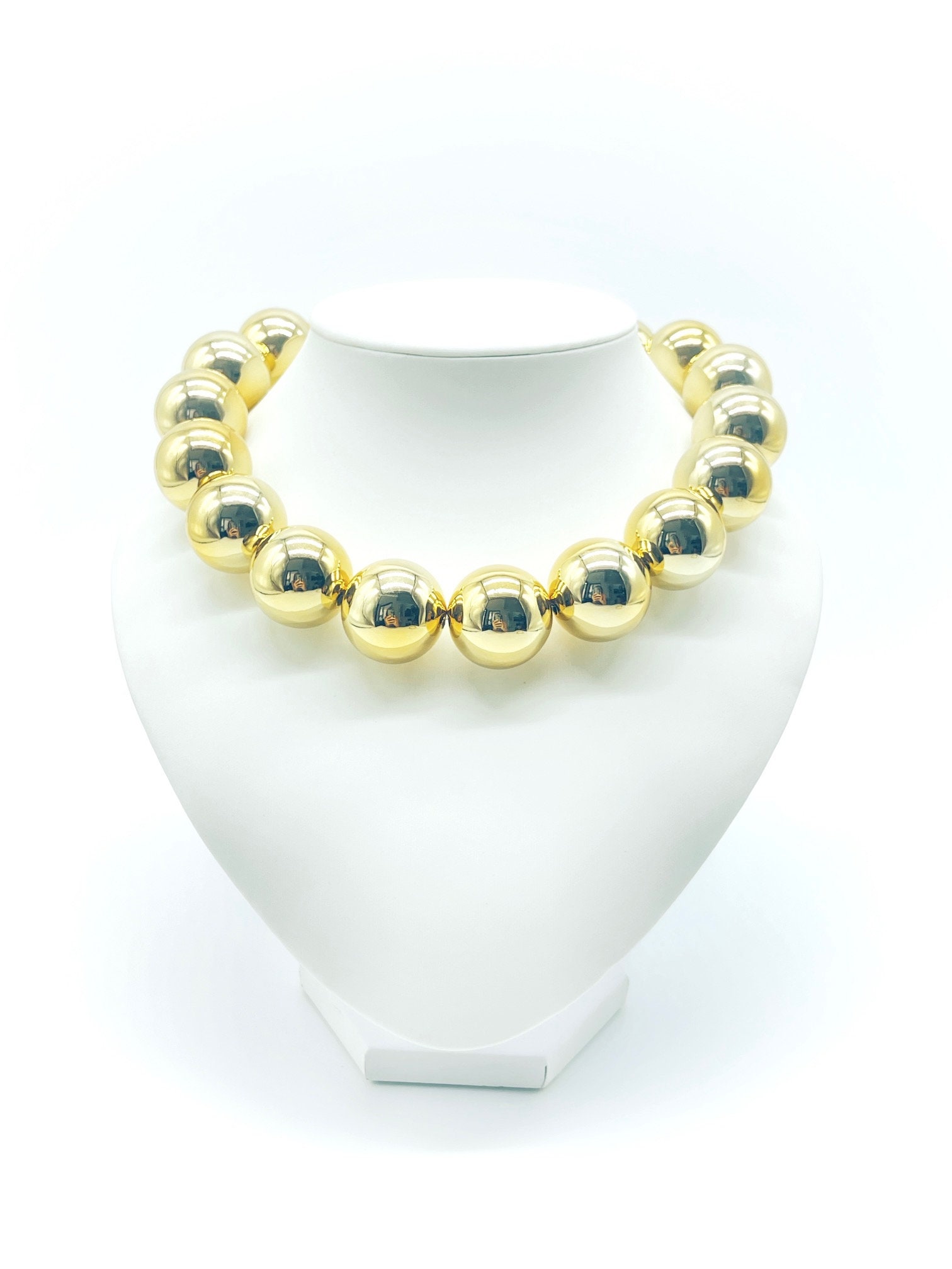 Chunky Gold Ball Necklace Big Bold Statement Necklace Bridal