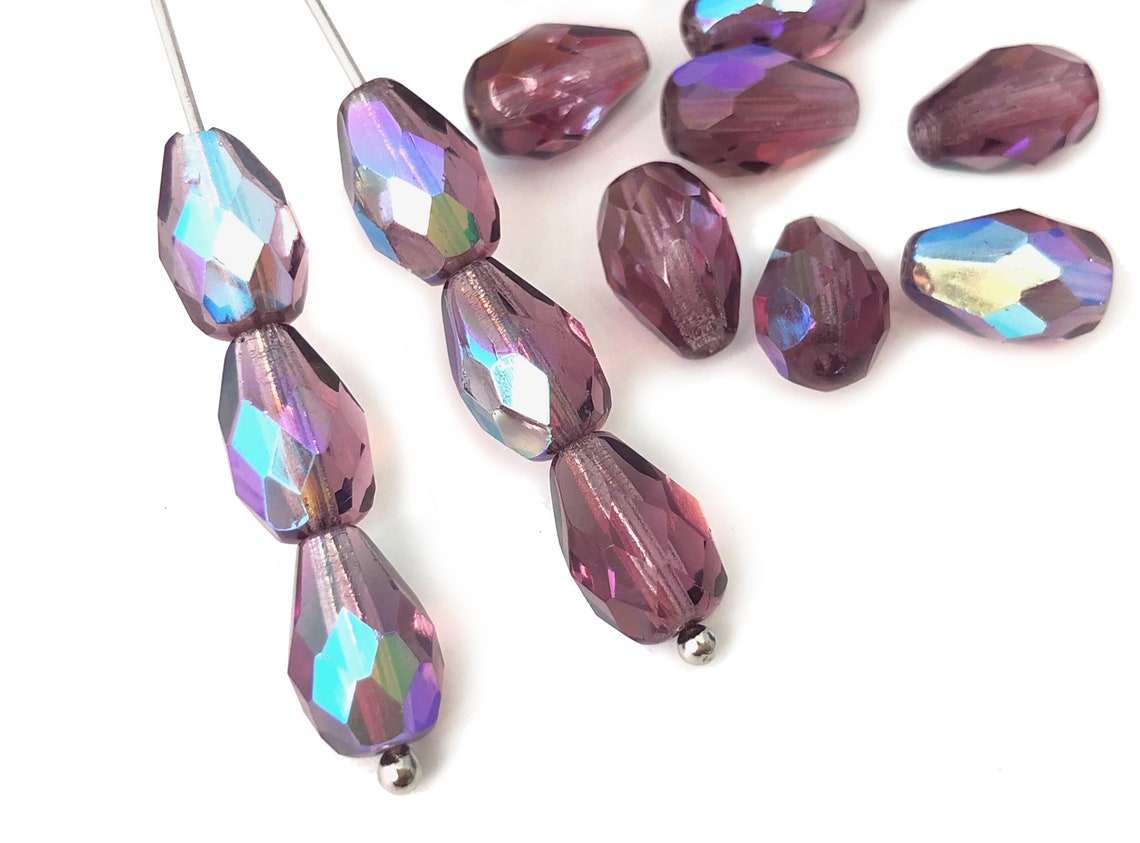 15 Purple AB Faceted Teardrop Bead Purple Teardrop 7x10 Etsy