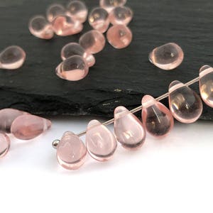 30 Czech Glass Teardrop Transparent Pink, Vintage Drop Charm, DIY Bead, Jewelry Making Bead, 6x9, A0012G AG1-5