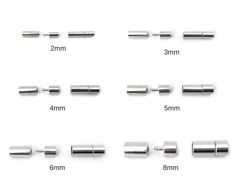 May include: Set of six silver magnetic clasps for jewelry making, ranging in size from 2mm to 8mm.