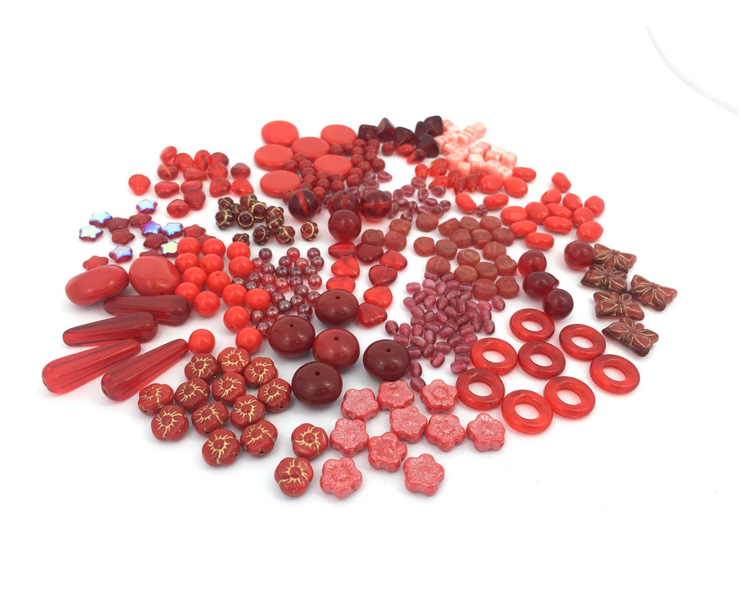 170g Czech Bead Mix Red Glass Bead Bead Soup Assorted Bead Etsy
