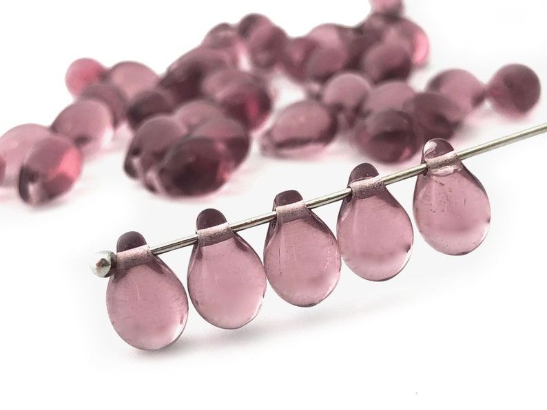50 Purple Teardrop Bead 6x9 Glass Teardrop Bead Small Etsy
