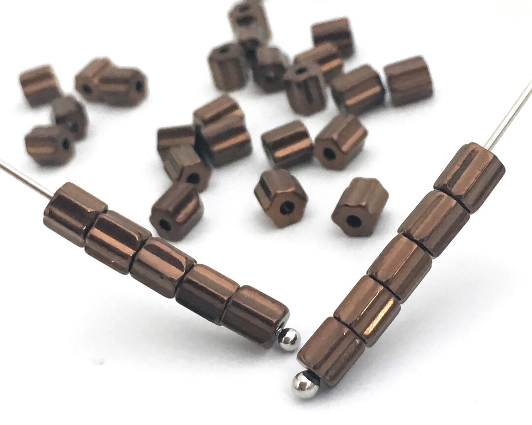50 Bronze Glass Tube Bead 4mm Geometric Bead Polygon Bead Etsy