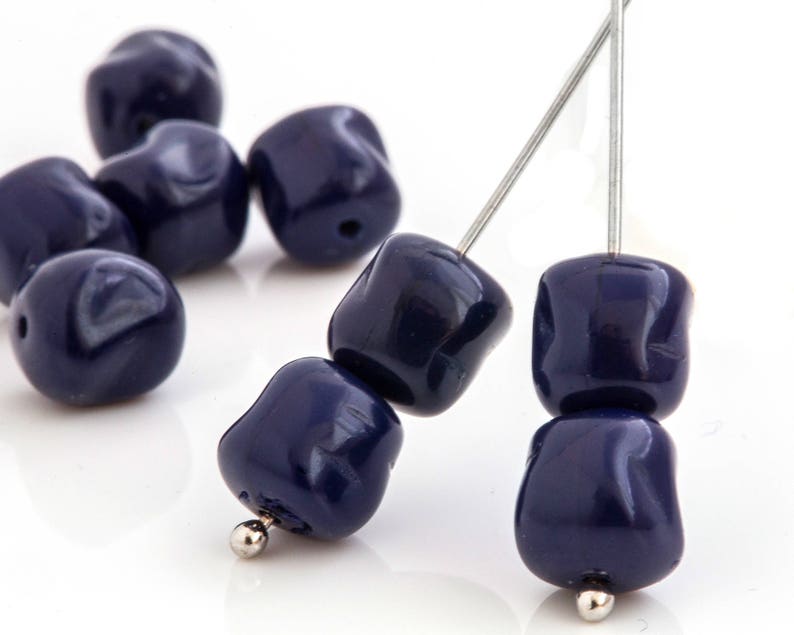DIY Jewelry Nugget Bead Czech Pressed Glass Bead Geometric Bead 1336C 20pcs Bohemian Bead Dark Blue Spacer Bead 8x9