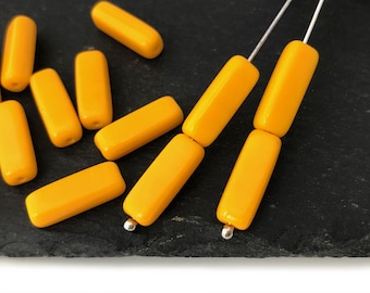 Long Tube Bead, Yellow Glass Bead, Glass Tube Bead, Vintage Czech Bead, Square Bead, Geometric Bead, 6x15, 15pcs, 4068J CJ5-3