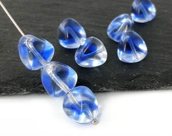 Swirl Blue Triangle Bead, Geometric Bead, Czech Glass Bead, Pressed Bead, Spacer Bead, DIY Bead, Craft Bead, 11mm, 15pcs, A0050C