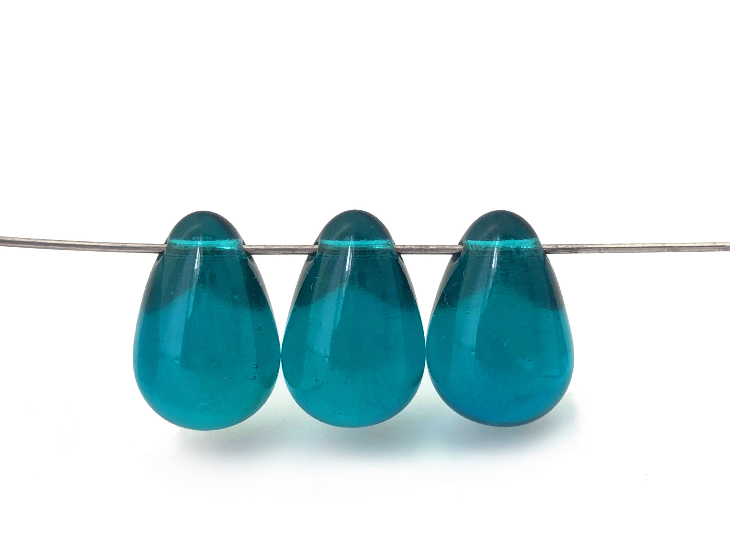 ■1900年代初期★超希少！コレクタブルビーズ ティアドロップ　涙の雫型ミルフィオリ モザイクカンナ縦貼りタイプ★ヴェネチアンビーズ 4 ティールブルー ティアドロップビーズ チェコ ヴィンテージビーズ