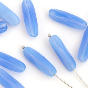 6 Opal Blue Long Tube Bead, 8x24 Geometric Bead, Vintage Czech Glass Beads, Bohemian Bead, DIY Craft Beads, Wholesale, 3668C CC7-5