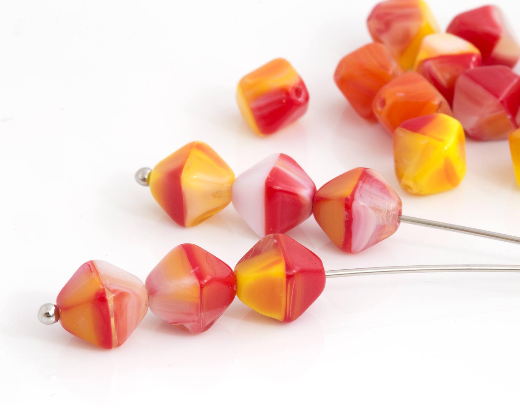 8mm Vintage Bicone Bead Multicolor Two Tone Bead Czech Glass Bead