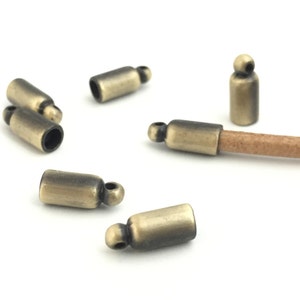 Leather Cord End Cap, Metal Connector, Gold Plated, Rhodium, Gunmetal, Antique Bronze, Antique Copper, Antique Silver, Fit 3mm, 10pc, 1-7/8 image 2