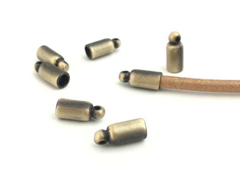 Leather Cord End Cap, Metal Connector, Gold Plated, Rhodium, Gunmetal, Antique Bronze, Antique Copper, Antique Silver, Fit 3mm, 10pc, 1-7/8 image 2
