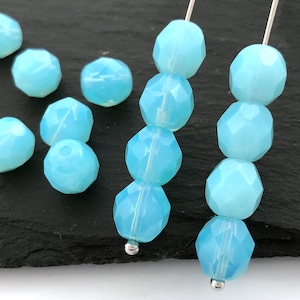 8mm Opal Blue Vintage Fire Polished Bead Czech Faceted Round Bead 20pcs 1284C FP3-7