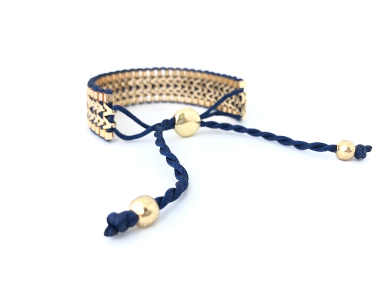 B5509BH Adjustable Blue Braided Bracelet Wide Bracelet Boho Bracelet Gold Chain Bracelet Gift For Her Handmade Knotted Bracelet