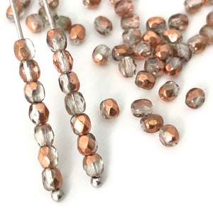 100pc 3mm Clear Copper Faceted Glass Bead, Czech Fire Polished Bead, Round Spacer Bead, Bohemian Bead, Jewelry Making Bead, 1005M, FP1-1