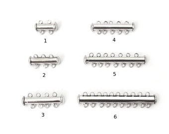 2/3/4/5/7/10 Hole Clasp, Slide Lock Clasp, Multistrand Clasp, Silver Magnetic Clasp, Tube Clasp, Rhodium Plated, Jewelry Supplies, 2pc,1-5/7