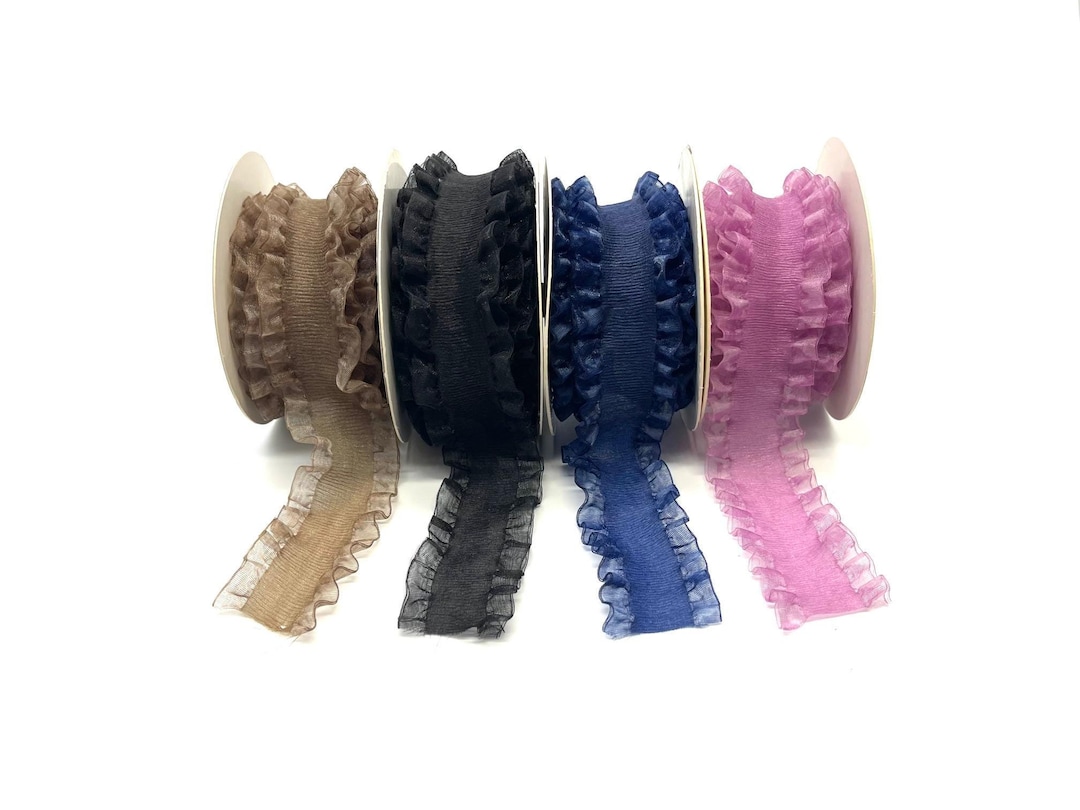 Brown Ribbon Ruffle Luxury Ruffled Silk Ribbon Fabric Trim Black Blue Brown Pink 1 Yard ...