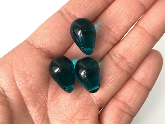 ■1900年代初期★超希少！コレクタブルビーズ ティアドロップ　涙の雫型ミルフィオリ モザイクカンナ縦貼りタイプ★ヴェネチアンビーズ 4 ティールブルー ティアドロップビーズ チェコ ヴィンテージビーズ