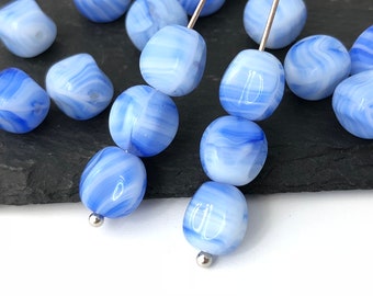 15pc 8mm Swirl Blue Czech Glass Bead, Spacer Bead, Stripe Bead, Nugget Bead, Pressed Bead, Jewelry Making Bead, Wholesale Bead, 1488C CC6-5