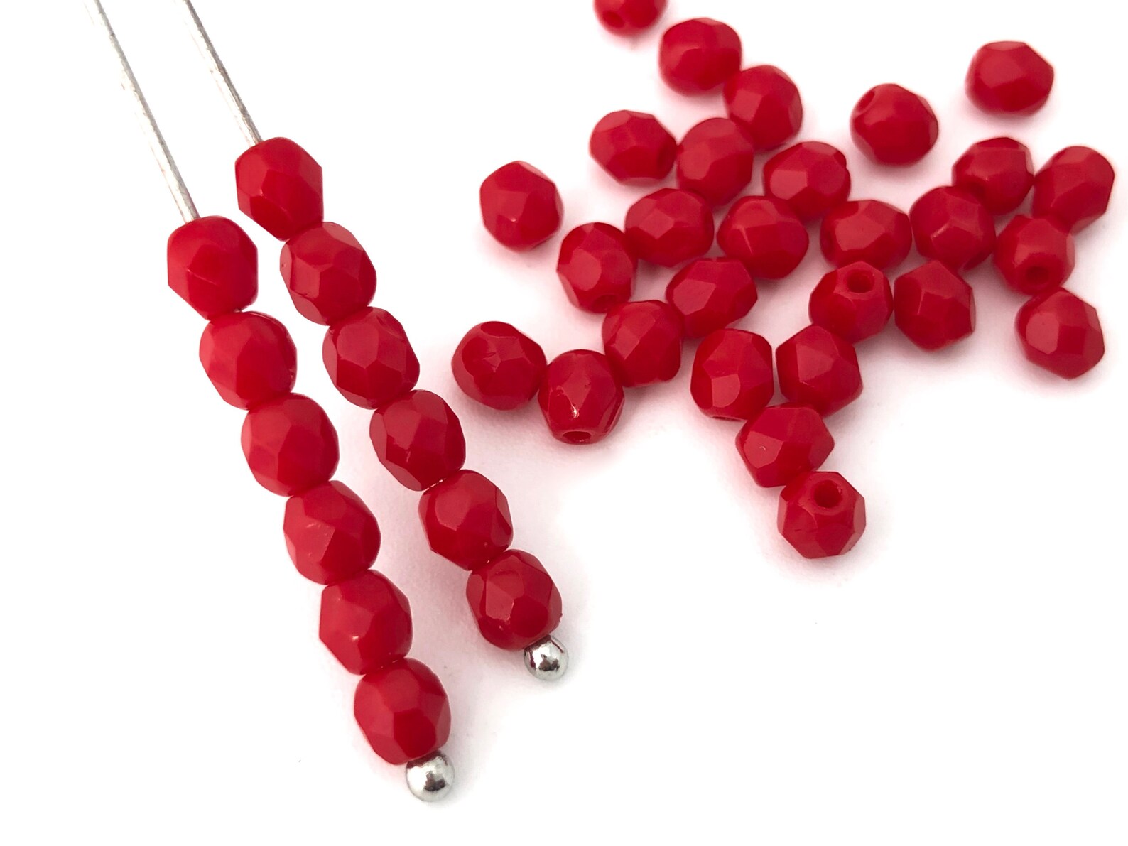 50 Red Glass Beads Round Faceted Beads 4mm Fire Polished Etsy