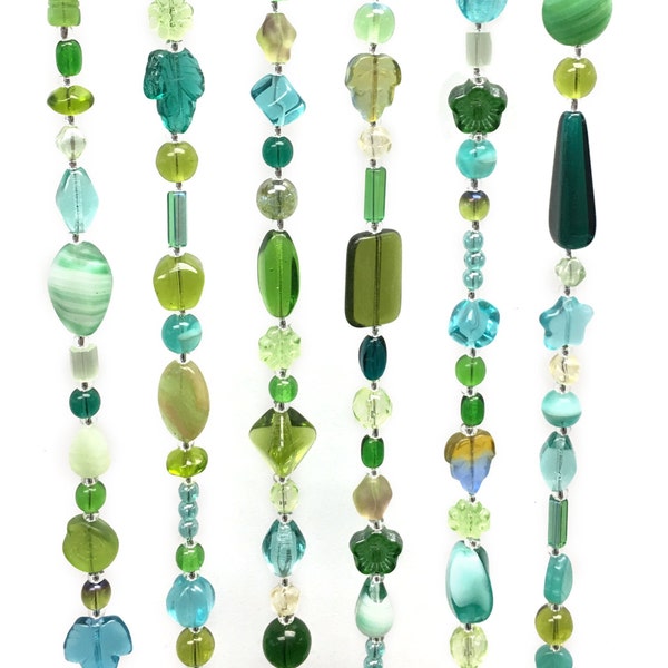 Beaded Curtain Green Blue, Beaded Suncatcher, Cafe Curtain, Window Curtain, Door Curtain, Bohemian Curtain, Wall Art Deco, Set of 6