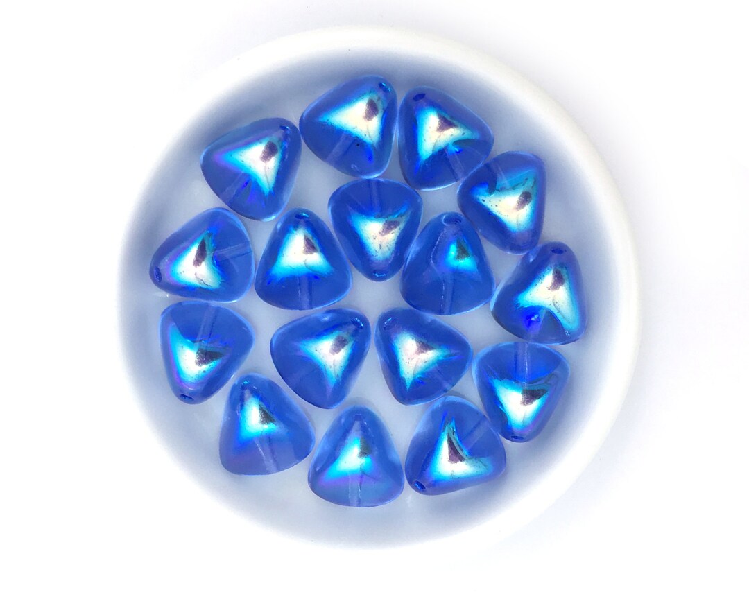 AB Sapphire Blue Glass Bead, Triangle Bead, Geometric Bead, Czech Bead