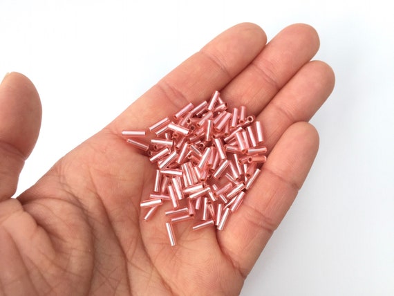 みるくページ 7mm Pink Silver Lined Bugle Bead, Seed Bead, Czech Bead