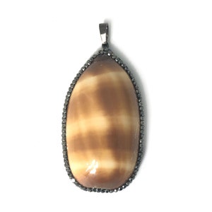 Large Shell Pendant With Rhinestone And Bail, Necklace Pendant, Brown Shell Pendant, Natural Seashells Jewelry, Nature Pendant, SH034