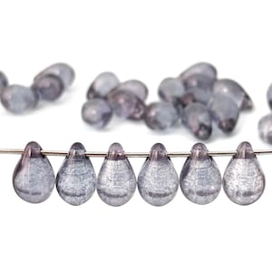 Purple Blue Teardrop Bead, Glass Drop Bead, Charm Bead, Czech Glass Bead, Pressed Bead, Jewelry Making Bead, 5x9, 30pcs, A0054D AD3-9