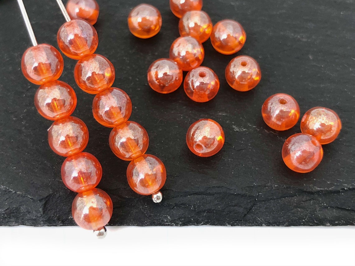 50 Orange Glass Beads 6mm Druk Beads Czech Glass Beads Etsy