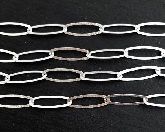 925 Silver Chain, Sterling Silver, Hammered, Long Oval Link, Large Silver Chain, Necklace Chain, Flat Ring, Soldered Made In Italy 02 SB8-1