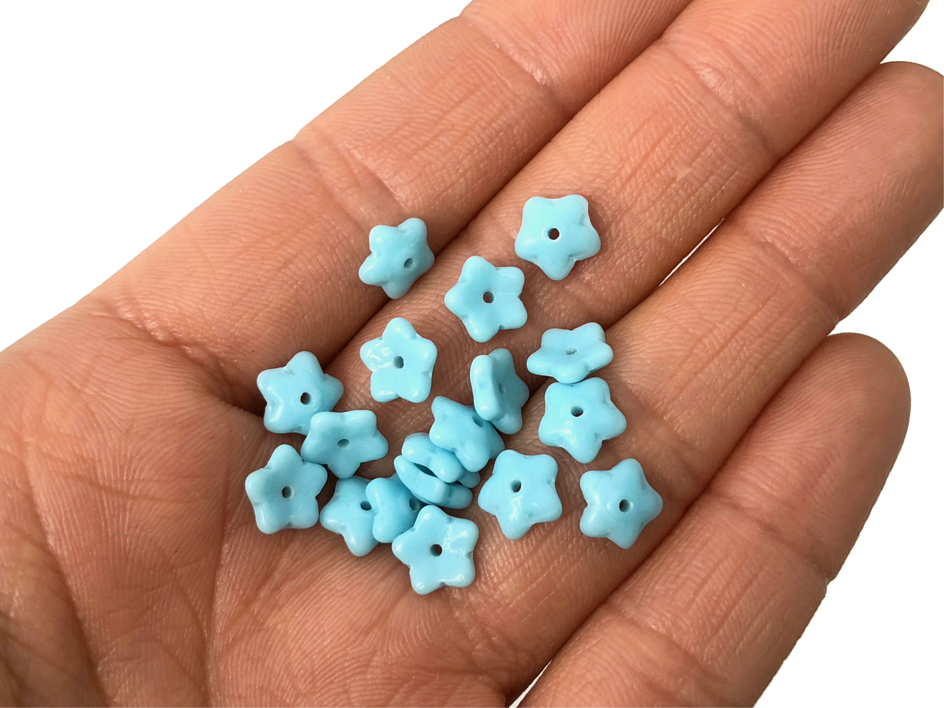 7mm Blue Flower Bead Czech Pressed Glass Bead Flower Charm Etsy