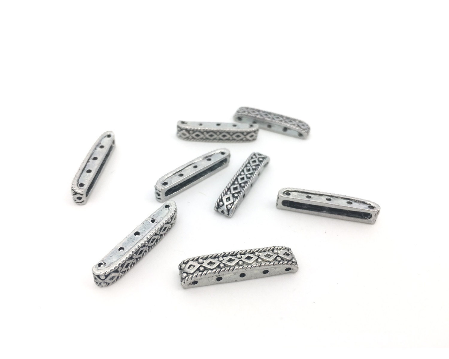 20Pcs Antique Copper Plated 5 Hole Flat Beads - 24x4mm Spacer Bars For Jewelry