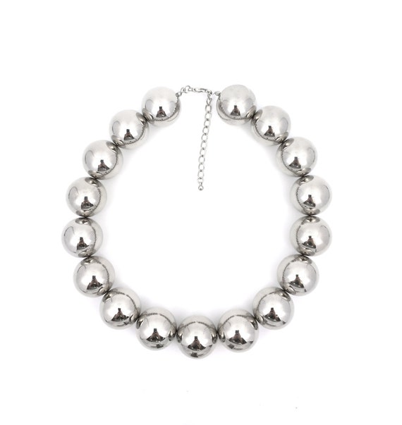 Chunky Silver Ball Necklace Big Bold Necklace Statement Etsy