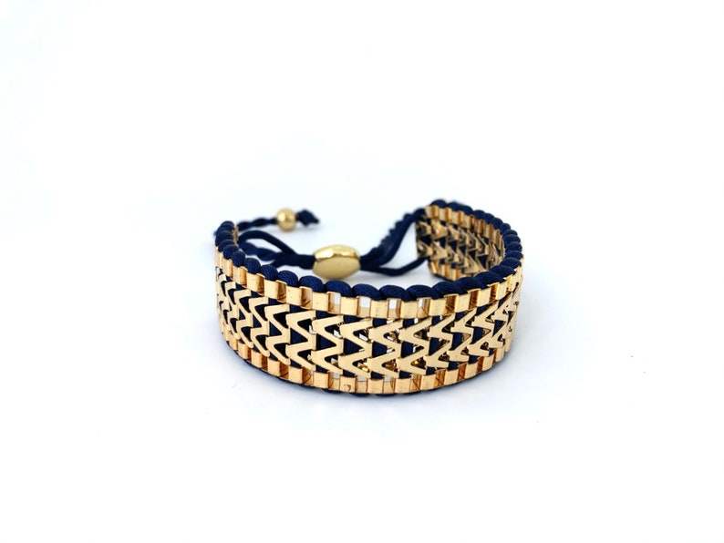 B5509BH Adjustable Blue Braided Bracelet Wide Bracelet Boho Bracelet Gold Chain Bracelet Gift For Her Handmade Knotted Bracelet
