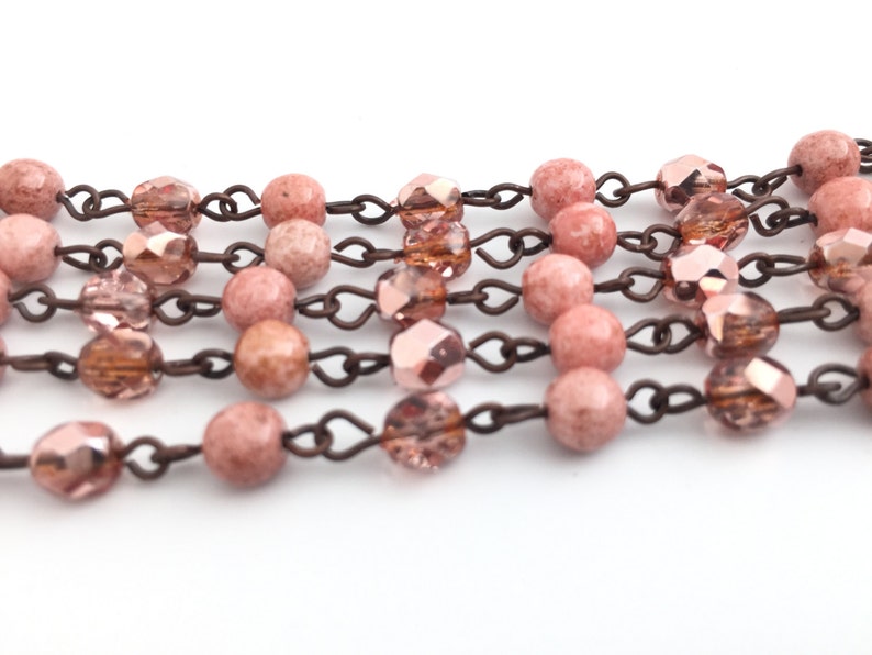 Nude Pink Rosary Bead Chain, Lanyard Chain, Czech Bead, Chandelier Chain, Beaded Curtain, Necklace Chain, 1 Yard, RC004, SB8-3 image 2