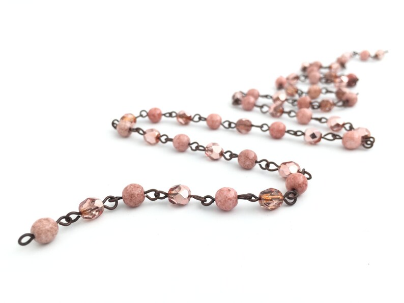 Nude Pink Rosary Bead Chain, Lanyard Chain, Czech Bead, Chandelier Chain, Beaded Curtain, Necklace Chain, 1 Yard, RC004, SB8-3 image 1