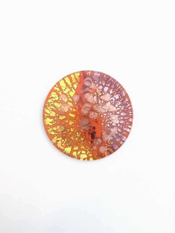 50mm Lampwork Pendant, Fused Glass Pendant, Round Glass Pendant, Handmade Necklace Pendant, Big Chunky Pendant, Two Tone Orange, 1pc, CB1-9