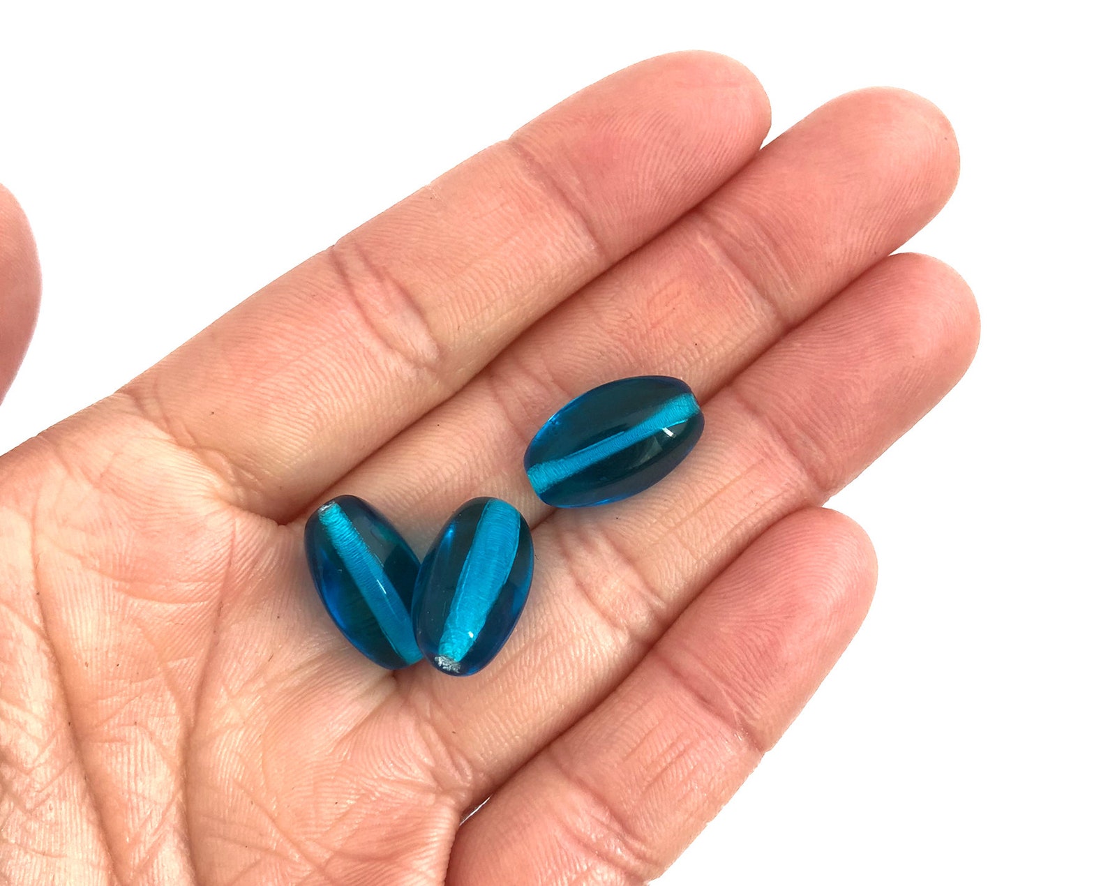 Blue Oval Bead Czech Glass Bead Barrel Bead Large Bead Etsy