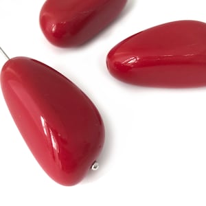 2 Large Red Beads Vintage Czech Beads Big Nugget Beads Chunky Focal Beads 15x30 2832B CB1-3