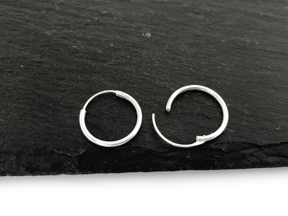 925 silver Hoop Earring 14mm Tiny Silver Hoop Simple Endless Hinged Hoop Earring Sleeper Hoop Earring Minimalist Earring 2PR SF14 Silver 1