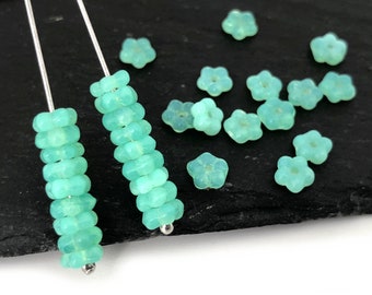 100 Flower Spacer Bead Opal Green, 6mm Glass Flower, Czech Glass Bead, Pressed Bead, Jewelry Making Bead, 3587F, CF1-2