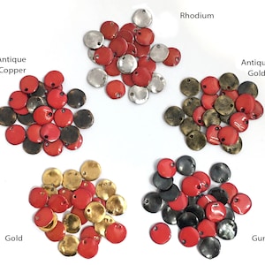 9mm Red Enamel Disc Charm, Hammered Disc, Blanks, Wave Disc, Charm, Rhodium, Gold, Gunmetal, Antique Bronze, Antique Copper, 12pcs, 1-5/11