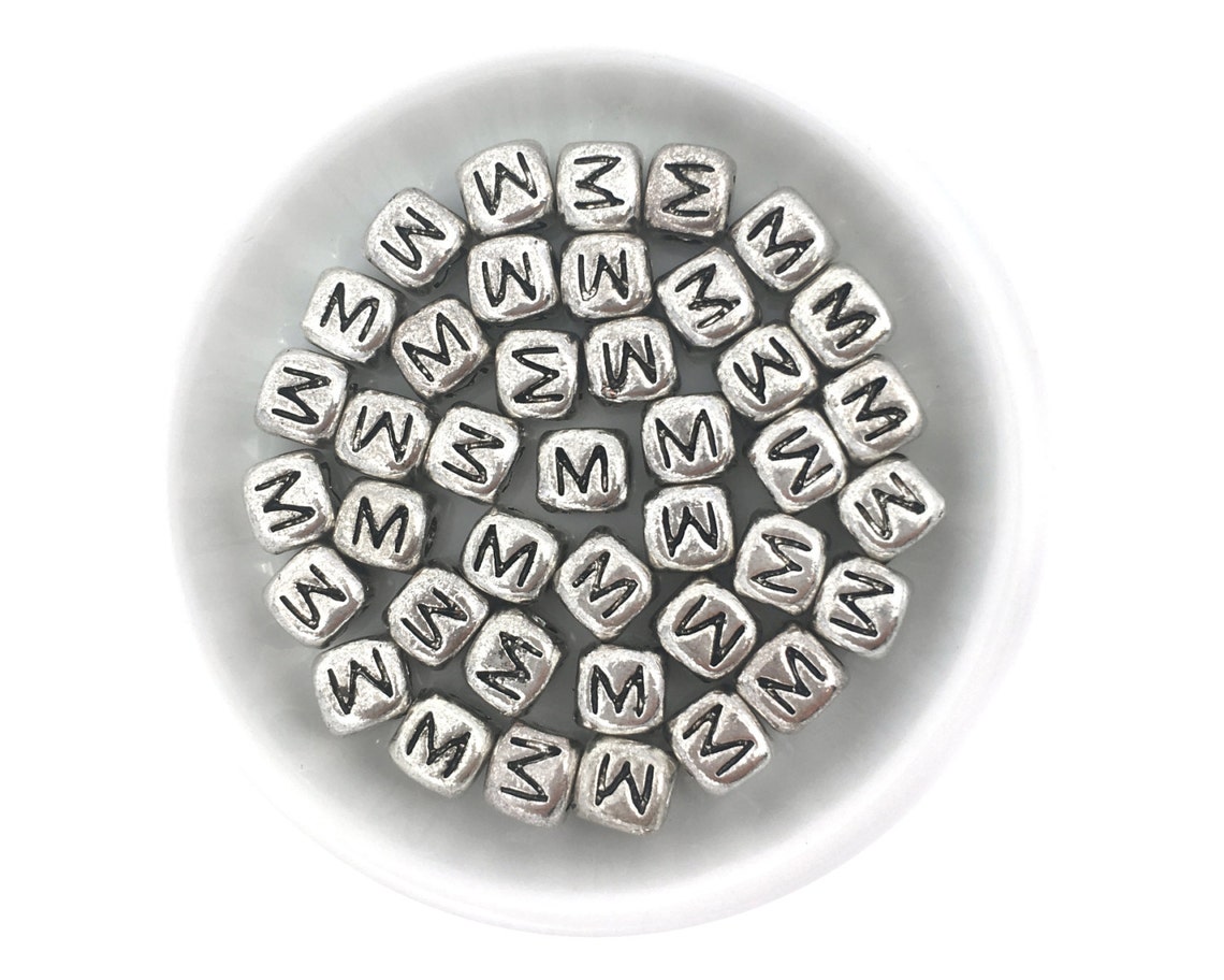 10 Metal Letter Bead Letter Bead M Metal Alphabet Bead Cube Etsy