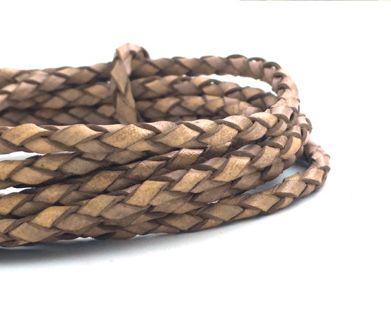 3mm Braided Leather Cord, Natural Bolo Cord, Round Jewelry Cord, Geniune Leather, 1 Yard(3 feet), LC1-4