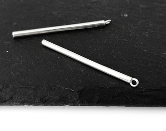 2 pcs  925 Sterling Silver Bar Charm, Long Stick Bar With Loop, Round Bar Link, Necklace Link, Silver Connector Jewelry Supplies SF007 SB8-1